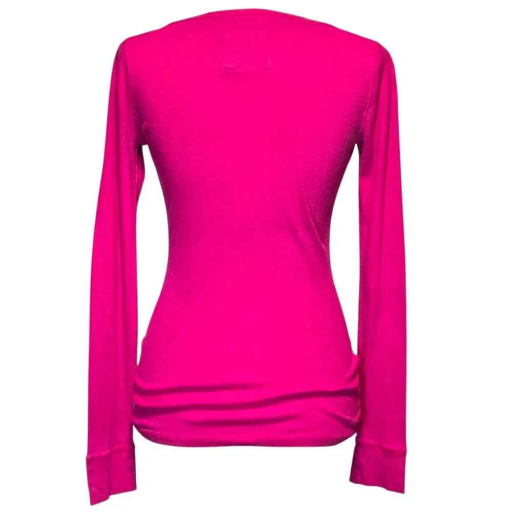 Abercrombie Henley Top Y2K Pink Fitted Ribbed Elena Gilbert Coquette Size Medium - Picture 2 of 13